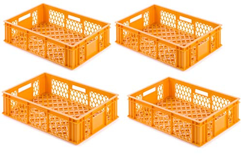 VE (4 Stk.) Gastronomie Stapelkiste Euro-Maß, 600x400x170 mm (LxBxH), Wände und Boden offen, mit Grifföffnungen, lebensmittelecht aus HD-PE (gelb-orange)