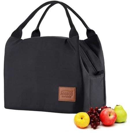 AOSBOS Kühltasche Klein Lunchtasche Herren Isoliertasche Leicht Lunch Bag zur Arbeit Schule Faltbar Meal Prep Tasche Wasserdicht Frühstückstasche Lunchbox Tasche Reißverschluss 8,5L Schwarz