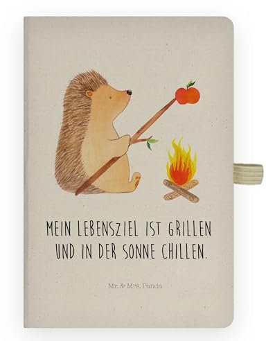 Mr. & Mrs. Panda DIN A4 Baumwoll Notizbuch Igel Grillen - Geschenk, Sinn Des Lebens, Hardcover, Lustige Sprüche, Motivation, Planer, Liniert, Kariert, Spruch, Ziele