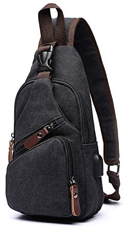 FANDARE Brusttasche Herren Schultertasche Sling Bag Rucksack mit USB Segeltuch Tasche Umhängetasche Sporttasche für Wandern,Abenteuer,Sport, Reisen und Joggen