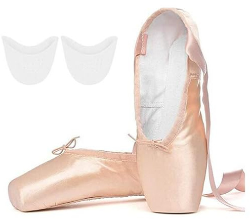 Professionella balett Pointe skor Dansskor med sytt band och silikon tåskydd för flickor Dam