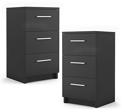 Vicco Nachttisch, Nachtkommode, Schwarz, 38 x 66 cm 2er Set