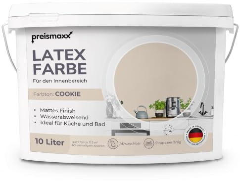 Preismaxx Perfektweiß Wandfarbe Cookie Matt 10L – Innenwandfarbe Beige | Hohe Deckkraft Klasse 2, Mattes Finish, Geruchsarm, Leicht zu verarbeiten, Gleichmäßiges Farbbild, Für Wohn- & Schlafräume