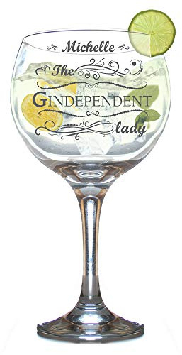 Personalised Gin and Tonic Glass for Women Engraved/Lady/Funny/Balloon Shaped/G and T/Novelty/Juniper/Copa Cocktail/Long Stem/Gift Box/630 ml