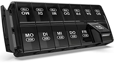 SUKUOS Tablettenbox 7 Tage Morgens Abends, XL Groß Pillendose 7 Tage 2 fächer, 2021 Aktualisierte Tabletten Wochenbox, Schnellfüllung Medikamentendosierer Woche