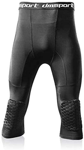 Guhui Men's 3/4 Compression Tight Pants,Basketball Honeycomb Kneepads Pants Quick-Drying Running Sport Fitness Training Leggings (Color : Black, Size : Large)