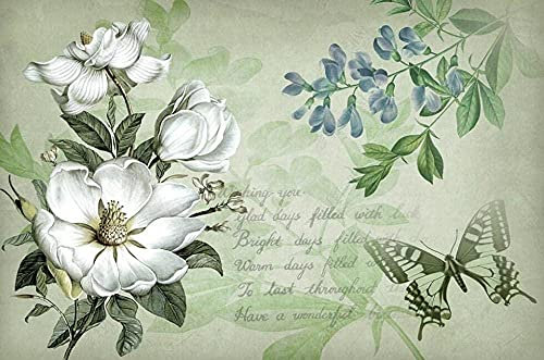 XiuTaiLtd Fototapete 3d Effekt Tapeten Weiße Blumen Vintage Seide Tapeten Wandtapete Wanddeko Wand Dekoration Schlafzimmer Wohnzimmer Wandbilder Wallpaper Deko-350x256 CM