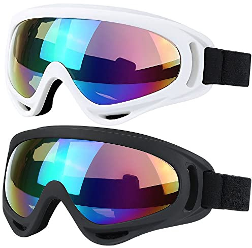 SHYL~JIER Confezione da 2 occhiali da sci, moto, snowboard con protezione UV, antivento, lenti antiriflesso, per uomini, donne, ragazzi, bambini