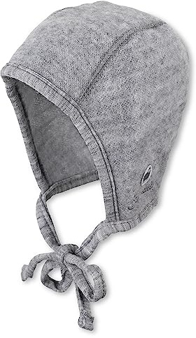 Sterntaler Baby Jungen Häubchen Baby Häubchen Wolle Mütze meliert - Baby Häubchen - aus weicher Merino Wolle mit Bindeband - hellgrau, 45