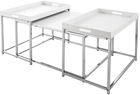 Riess Ambiente Modernes Couchtisch 3er Set Elements 75cm weiß Chrom abnehmbares Tablett Wohnzimmertisch Satztische Tischset Tische