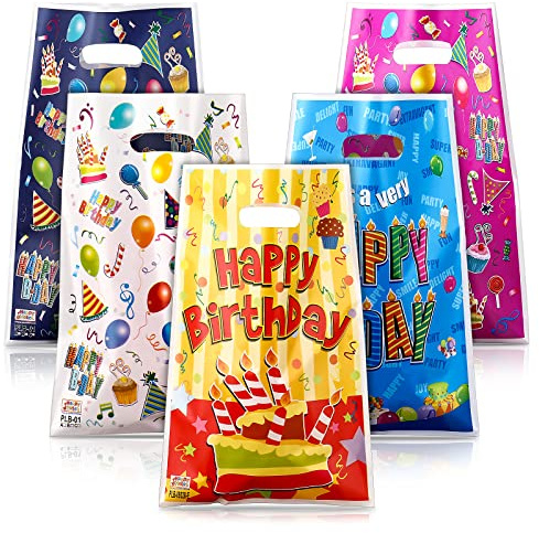 25 Pcs Party Favor Bags Birthday Goodie Candy Bags, Cute Party Favor Plastic Gift Bags Bulk Candy Treat Bags for Kids Boys Girls Birthday Party (10 x 6.8 Inch)