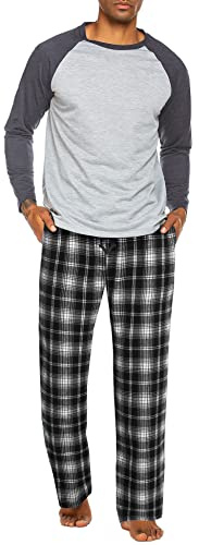 ADOME Schlafanzug Herren Lang Winter Pyjama Set Kariert Hose S-XXL | Winter-Langarm-Pyjama-Set mit Schlafshorts und Taschen in S-2XL;bequem für Männer,Senioren,Zuhause,Reisen und Krankenhaus