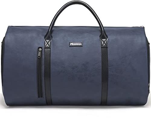 Modoker - Borsa porta abiti in pelle per viaggi, borsa da viaggio con tracolla/tasche multiple, ideale per viaggi di lavoro e gite nel fine settimana, borsone per indumenti da uomo in viaggio, C-blu