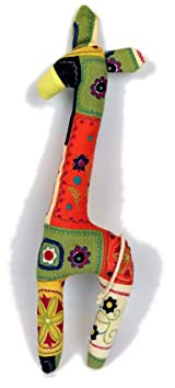 Giraffe-Greifling: Babycord mit buntem Patchwork-Muster