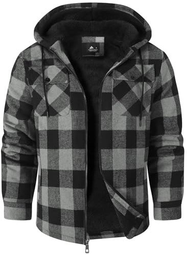 SwissWell Camicia Boscaiolo Uomo Giacca Flanella a Quadri Spessi Fodera di Peluche Felpa Cappuccio Foderata Casual Uomo Felpa con Cappuccio in pile Giacca Invernale con Tasca(Grigio scuro XL)