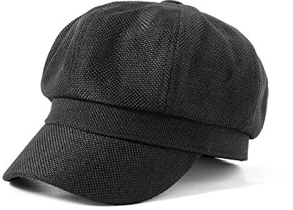 QICHEN Ballonmütze Damen Sommer Schirmmütze Kappe Newsboy Cap Barett Mit Schirm Bakerboy Mütze (Schwarz)
