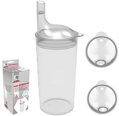 Dr. Bone's 2-spout Feeding Cup with Straw Holes Adult Drinking/Feeding Cup. Small spout for Liquids, Large spout for Solid/Blend Food. Convenient, Reduces Risk of Spillage, Easy to Hold and use