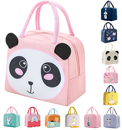 WUWYOUWL Lunch Bag, Cute Carton Isolato Lunch Box, Riutilizzabili Lunch Cooler Bags, Impermeabile Pieghevole Lunch Bag per le Donne Bambini (rosa panda)
