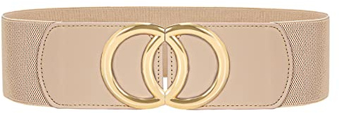 JasGood Damen Breiter Elastischer Taillengürtel Vintage Stretchy Kleid Gürtel Hüftgürtel mit Gold O-Ring Schnalle, Beige, 65cm