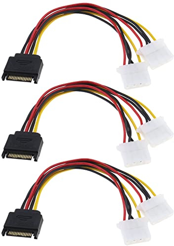 OTOTEC Lot de 3 câbles d'alimentation SATA 15 broches vers double 4 broches IDE pour disque dur 15 broches SATA mâle vers 4 broches IDE femelle, adaptateur répartiteur en Y 20 cm, accessoires