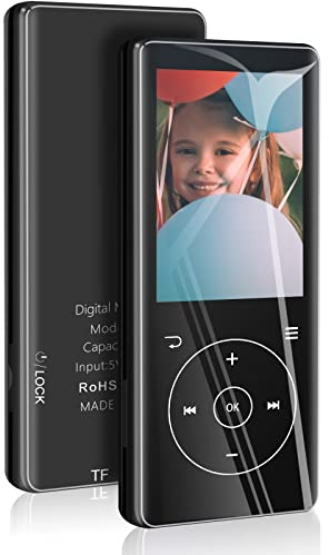 Lecteur MP3 64G Bluetooth 5.0, lecteur de musique portable avec haut-parleur, son HiFi sans perte, radio FM, enregistreur vocal, fonction e-book, noir