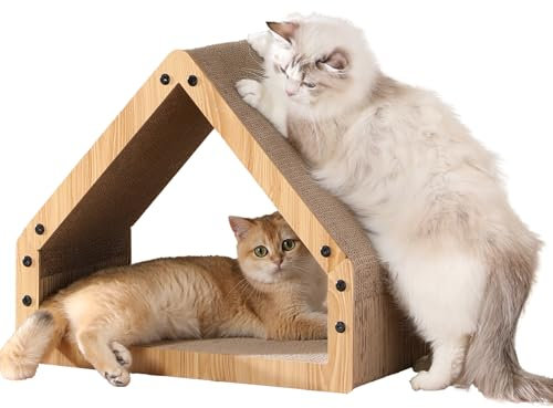 FUKUMARU Kratzbrett Katzen, Extralange 42 cm Hausform Kratzpappe für Katzen, Cat Scratching Board aus widerstandsfähig Wellpapier, Groß