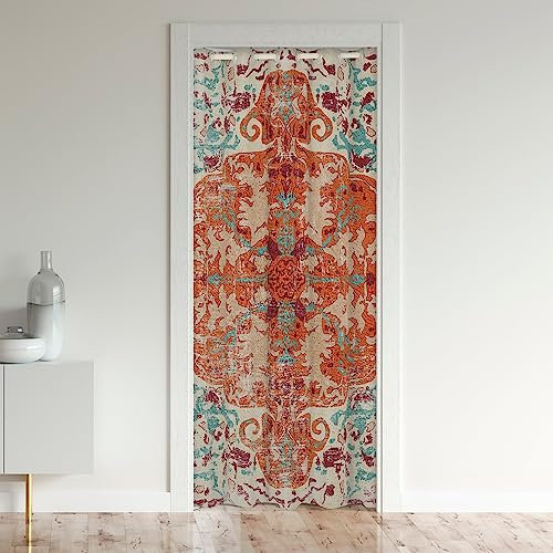 Loussiesd Boho Floral Door Curtain for Doorway Privacy Boho Mandala Vintage Bohemian Medallion Closet Door Cover Curtain for Living Room Washable Retro Orange Green Doors with Windows 86x203cm
