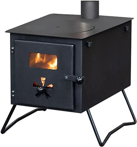 Mini estufa de camping, estufas calefactoras portátiles for tienda de campaña, estufa de leña for campamento, estufa plegable con tubos de chimenea, for mochileros en invierno ( Color : Schwarz , Size