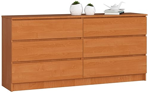 AKORD Kommode K160 160 cm | 6 Schubladen | für das Wohnzimmer | für das Schlafzimmer | für das Arbeitszimmer | Büro | B160 x H77 x T40 cm | Gewicht 68,70 kg | Erle