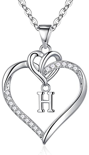 TINGN Kette Herz Damen Halskette Gold Silber, 14K Gold/Weißgold Vergoldet Herz Zirkonia Anhänger Buchstaben Kette Damen Jahrestag Muttertag Geburtstag Geschenk für Frauen Freundin Mama Mädchen Schmuck