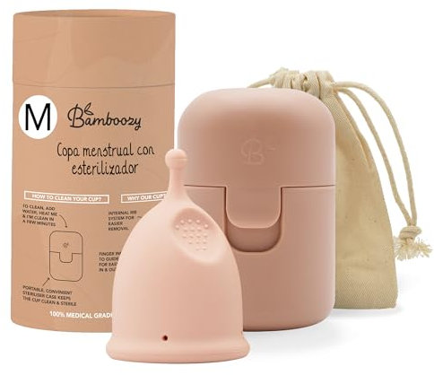 Bamboozy Coppetta Mestruale Con Sterilizzatore (M) - Coppette Mestruali Riutilizzabili Realizzate in Silicone Medico - Fino a 12 Ore di Protezione - Senza Plastica, Senza BPA