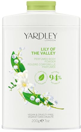 Yardley London lily of the valley perfumed body powder, talcum powder for women to help with odor control and chafing, lily of the valley dusting powder 200g