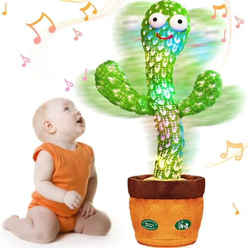 Keculf Talking Cactus Toy with LED 120 English Songs, Singing Cactus Dancing Musical Toy, Tummy Time Toys Baby Mimicking Repeats What You Say (Audio Recording & Retelling) Boys Girls Interactive Gift