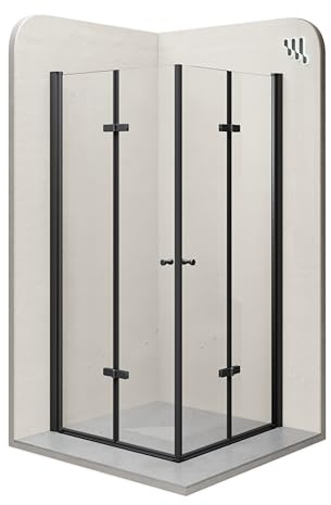 i-flair Duschkabine Emma 85x85 Höhe: 180 cm, Eckkabine mit Falttüren in Schwarz, Falttürkabine aus 6mm durchsichtigem Nano ESG-Sicherheitsglas - LINKS und RECHTS MONTIERBAR! ALLE GRÖSSEN DK99B
