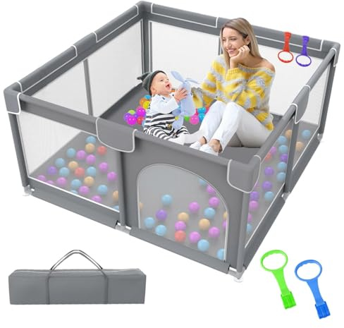 Baby Playpen 90cmX90cm Sturdy Safety Infant Activity Center with Anti-Slip Suckers and Super Soft Breathable Mesh.