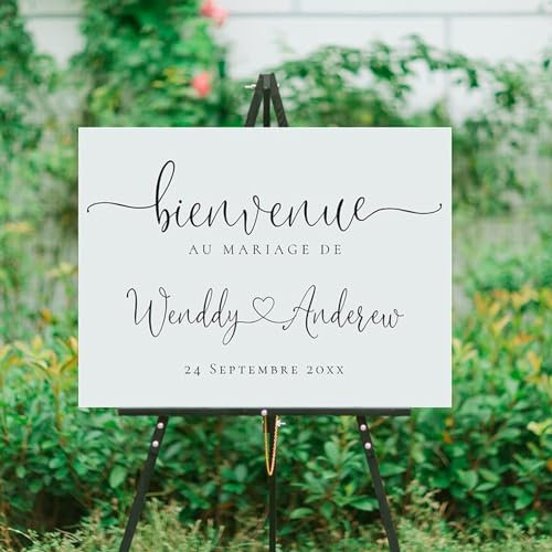 Französisches Individuelles Willkommensschild, Aufkleber For Hochzeit, Party-Aufkleber For Hochzeit, Eingangsschild For Hochzeit, Personalisiertes Hochzeitsschild Aus Holz – Name, Datum Optional(E sty