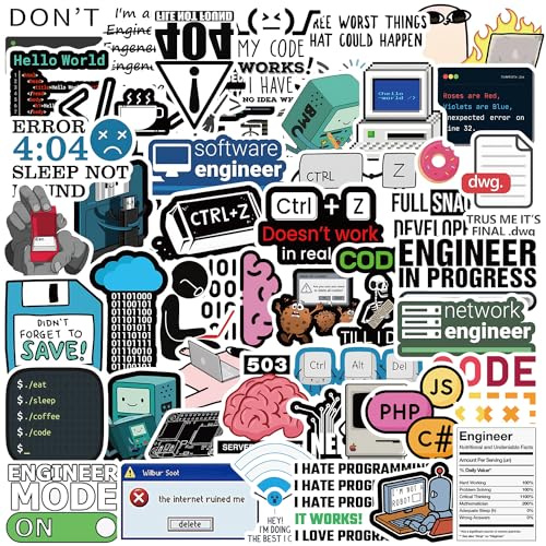 Affoto Multicolor Cartoon Programming Stickers (50 PCS), Waterproof Vinyl PVC, Suitable for Smooth Surfaces, Ideal for Laptops, Water Bottles, Skateboards & More