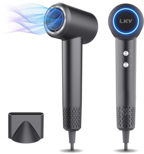 LKV Föhn,Fön Ionen,Haartrockner Föhn Profi Ionen,Reisefön-3 Hitze- und 2 Geschwindigkeitsstufen, mit 1 Konzentratoren，für viele Frisuren （Grau）
