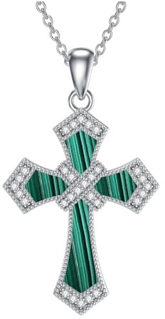 ROMANTICWORK Kreuz Kette Damen 925 Sterling Silber Malachit Kreuz Anhänger Halskette Kreuz Schmuck Kreuz Geschenke für Frauen