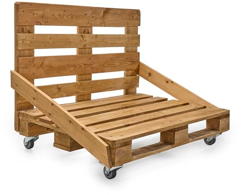 Diverpuffs Sofá Palet Exterior Madera Tratada 120x80 Resistente Agua y Sol con Ruedas con Freno Terraza Patio Jardín Diseño Natural Relajante Sin Mantenimiento Cómodo Montaje Fácil Chill out