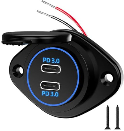 Charging Socket for Boat, Bus Charger - 12 V/24 V Charger Quick Charge USB Socket Waterproof Car Electronic Charger with LED Light for Mobile Phones, Navigator