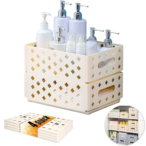 KAOTPO 4 Stück Klappbox Klein (30.5x23.5x11.5cm), Aufbewahrungsbox Faltbar Stabil für Küche und Schrank, Cremeweiß
