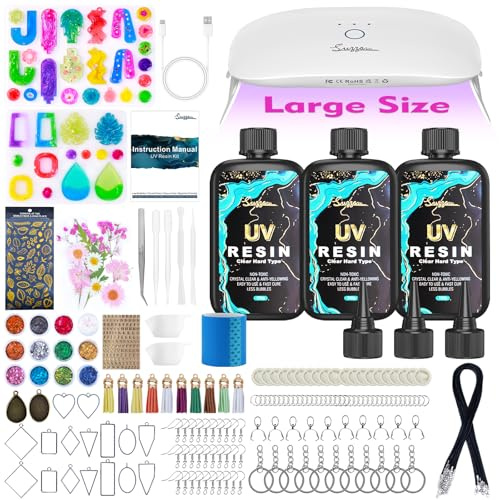 Suzzam UV Resin Set mit 30W UV‑Lampe, 300g UV‑Harz, geruchsarm | Kristallklar & ungiftig, inkl Formen & Werkzeugen, Für Schmuck, Schlüsselanhänger, Heimdekoration, Ideal für Handwerk
