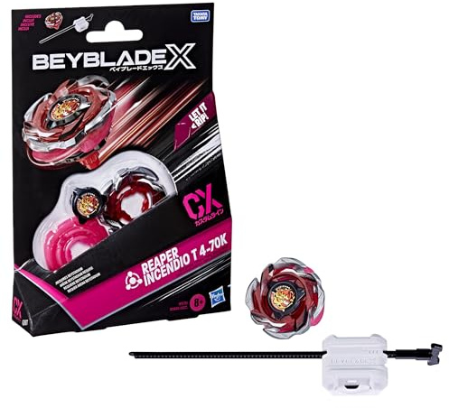 Beyblade X Reaper Incendio T 4-70K CX Starter Pack Set, Balance Type Top and Launcher; Authentic Takara Tomy Battle Tops Games, Toys for Boys and Girls 8+