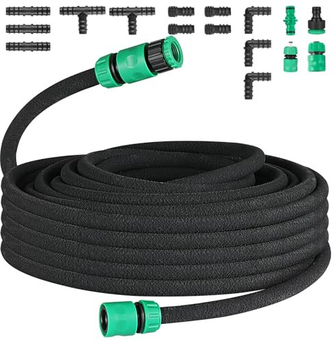 Set Tubo Poroso per Irrigazione a Goccia, Tubo Gocciolante da Giardino per Prati, Patii (30m)