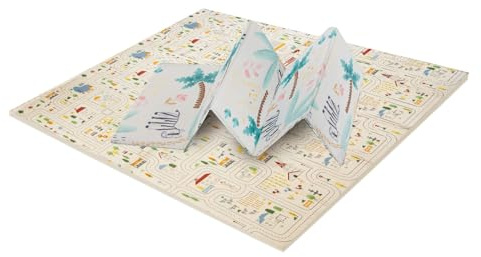 Asalvo FOLDING PLAYMAT Alfombra de Juegos Plegable XXL, Bebé, Infantil, Acolchada, Antideslizante, Antigolpe, Manta de Juegos 200 x 180cm, Colchoneta, Esterilla, Impermeable, Portátil, Animales-Ciudad