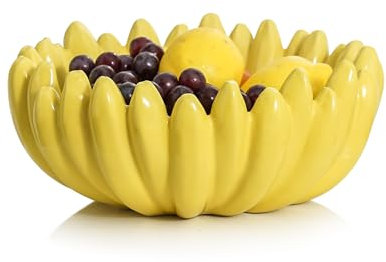 MOOSHU Frutero de cerámica, cuenco de ensalada ideal para encimera de cocina, cuenco decorativo grande de 10 pulgadas con forma de plátano para decoración del hogar, cuenco de entrada para llaves,