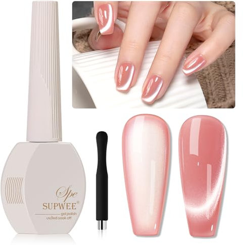 SUPWEE UV Nagellack Jelly nackt Rosa Cat Eye UV Gel Mit Magnet Glitzer Pink Katzenauge Nagellack Soak Off 9D Magnetisch Gel Polish für Frauen Nagelkunst DIY zu Hause 15ML