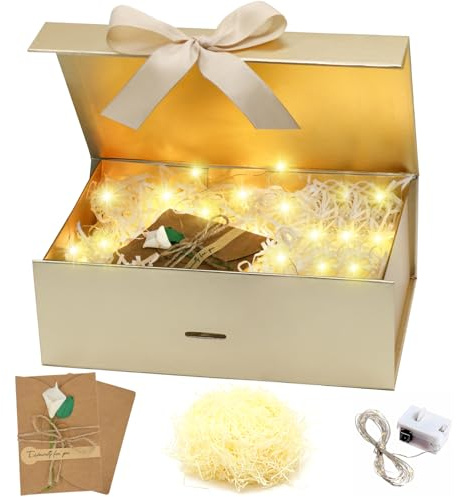 Idota Geschenkbox mit Deckel Magnetisch, 33 x 25 x 12.5cm Gold Geschenk Box