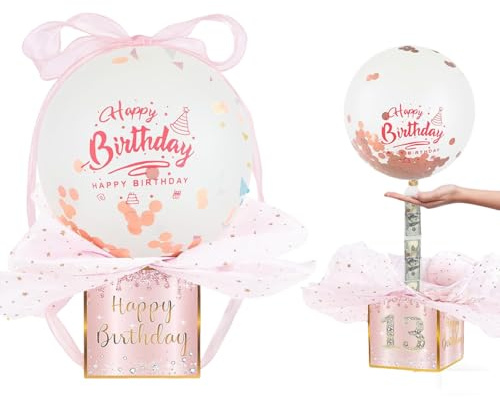 Money Pull out Gift Box Birthday Gifts Money Balloon Box for Cash Gifts Funny Money Pull Out Balloon Box Surprise Box Birthday Gifts for Women Men Best Friend Girlfriend Wife Sister (Pink)